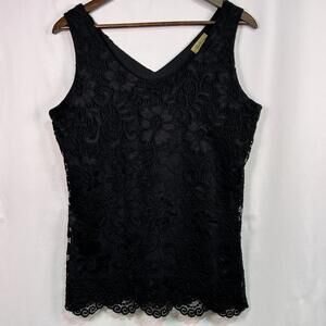 Boutique Essentials Black Floral Lace Overlay Sleeveless Top – Women’s Large